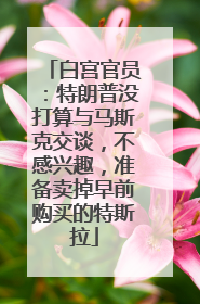 白宫官员：特朗普没打算与马斯克交谈，不感兴趣，准备卖掉早前购买的特斯拉