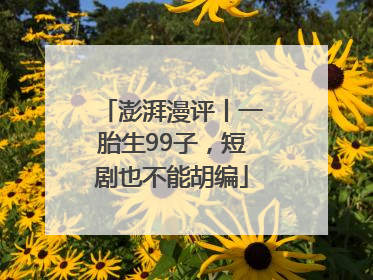 澎湃漫评丨一胎生99子，短剧也不能胡编